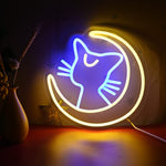 Neon gato y luna (30x30cm) - nihonski